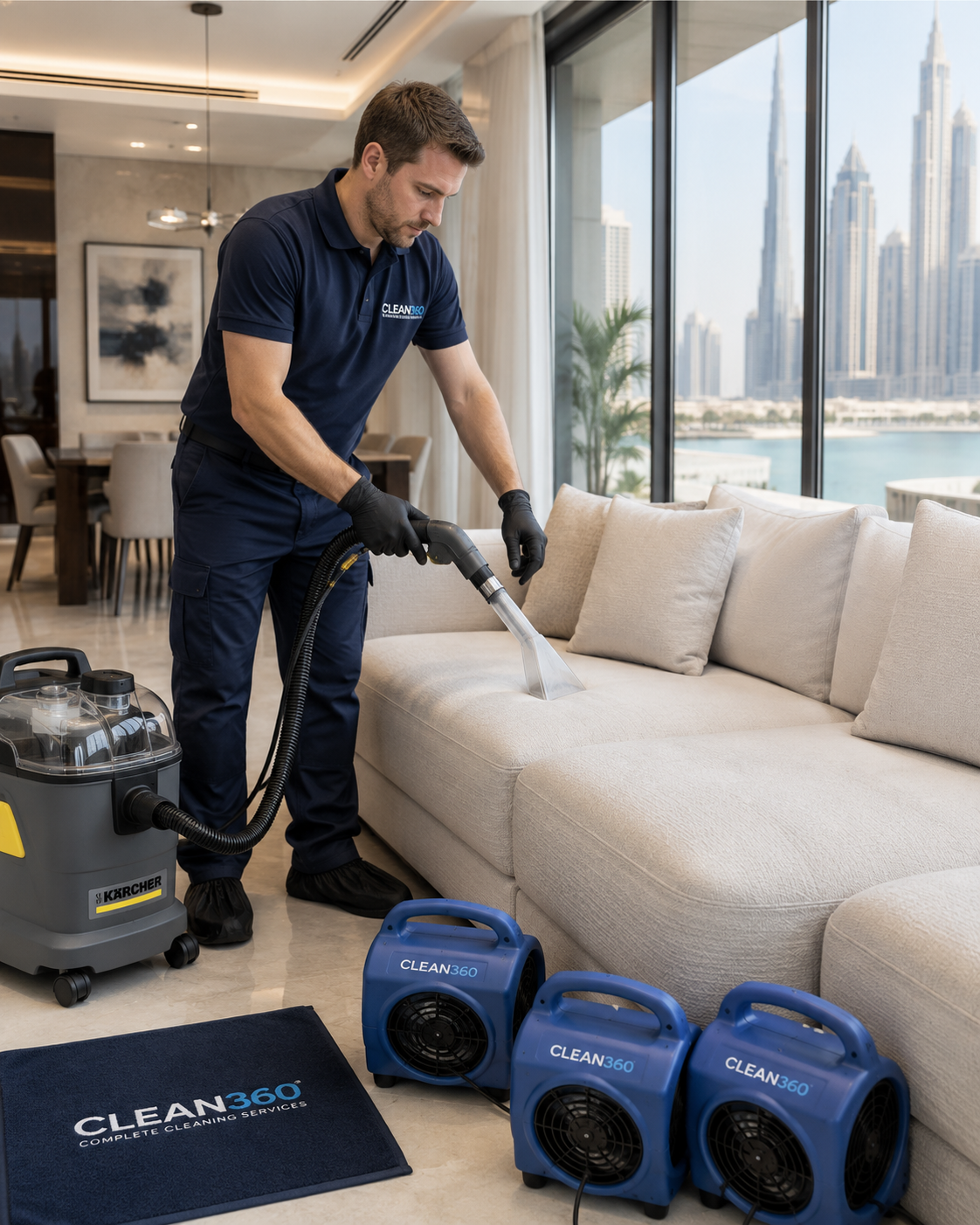 Upholstery extraction cleaning of a sofa