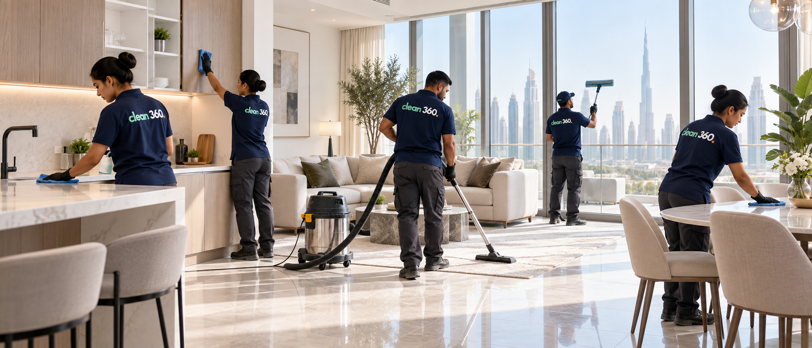 Clean360 team providing post-construction cleaning in Dubai